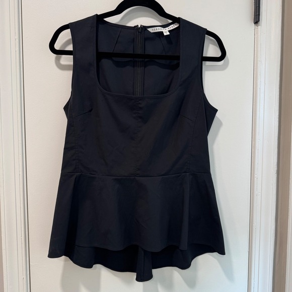 Veronica Beard Basso Stretch Peplum Tank Top Square Neck Sleeveless Black Size 8 - Picture 1 of 10